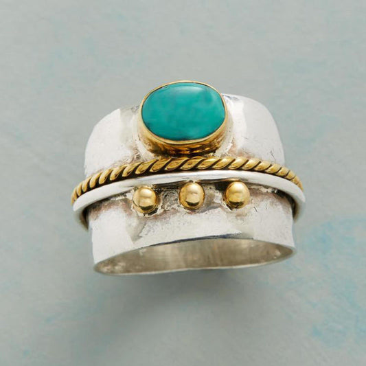 Fashion Jewelry Gold Bead Inlaid Turquois Ring