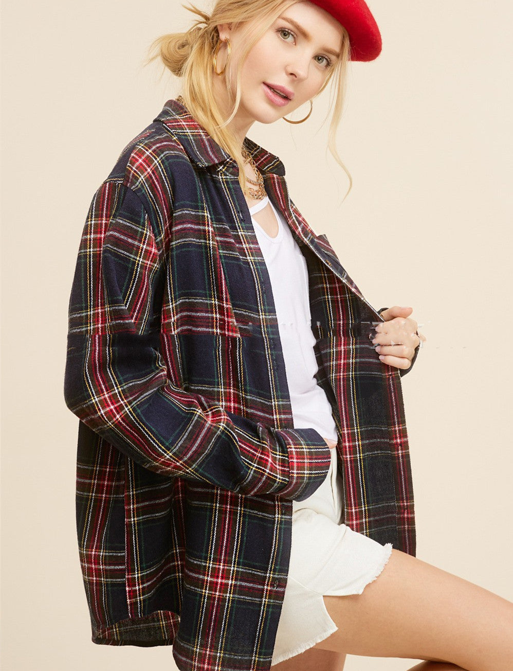 Modern Clasic Polo Collar Plaid Button Down Shirt