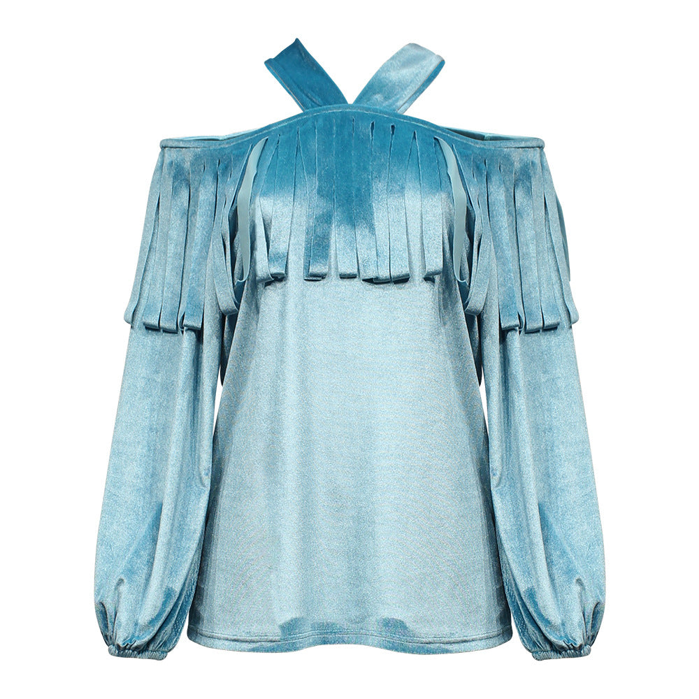 Country Modern Tassels  Off-Shoulder Blouse & Lantern Sleeves