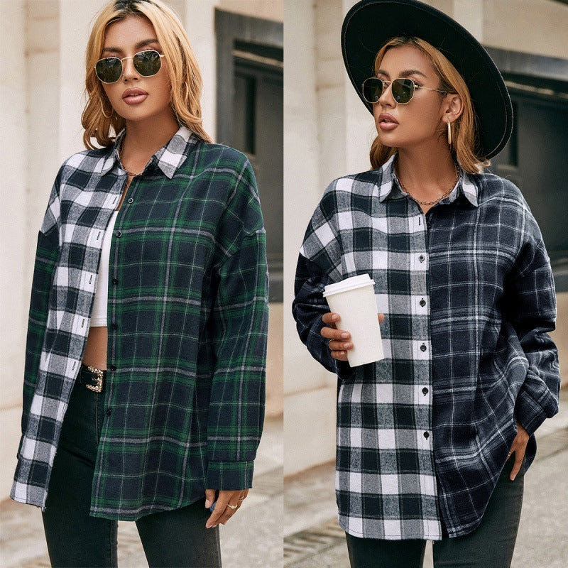 Plaid Duality Color-blocking Shirt Jacket