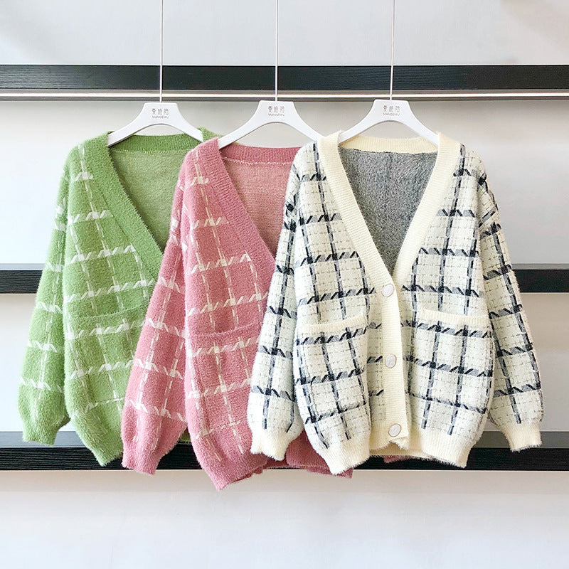 Keep Dreaming Mink Fleece Checkered Cardigan
