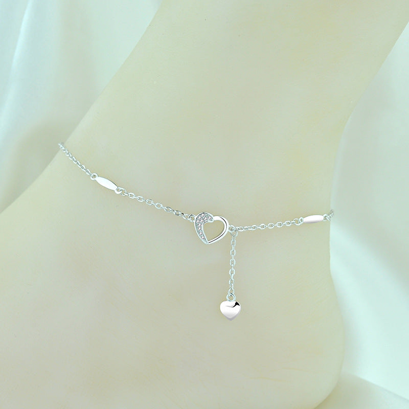 925 Sterling Silver Dainty Heart Anklet.