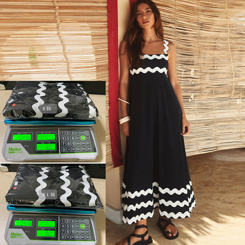 Wavy Pattern Suspender Long Maxi Dress