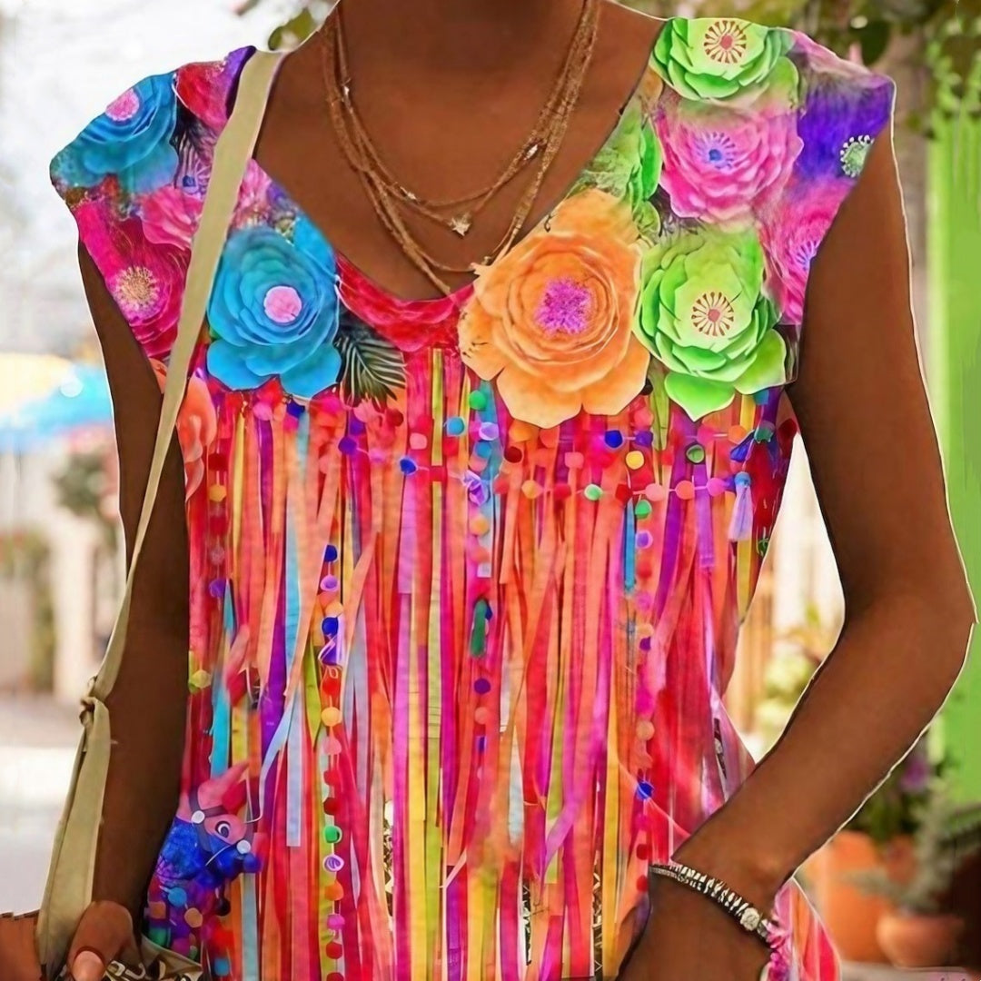 Rose Garden 3D Digital Printing   Sleeveless V-neck  Top