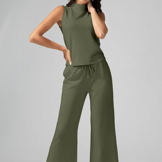 Casual Sleeveless Vest Short Wide-Leg Pants Set