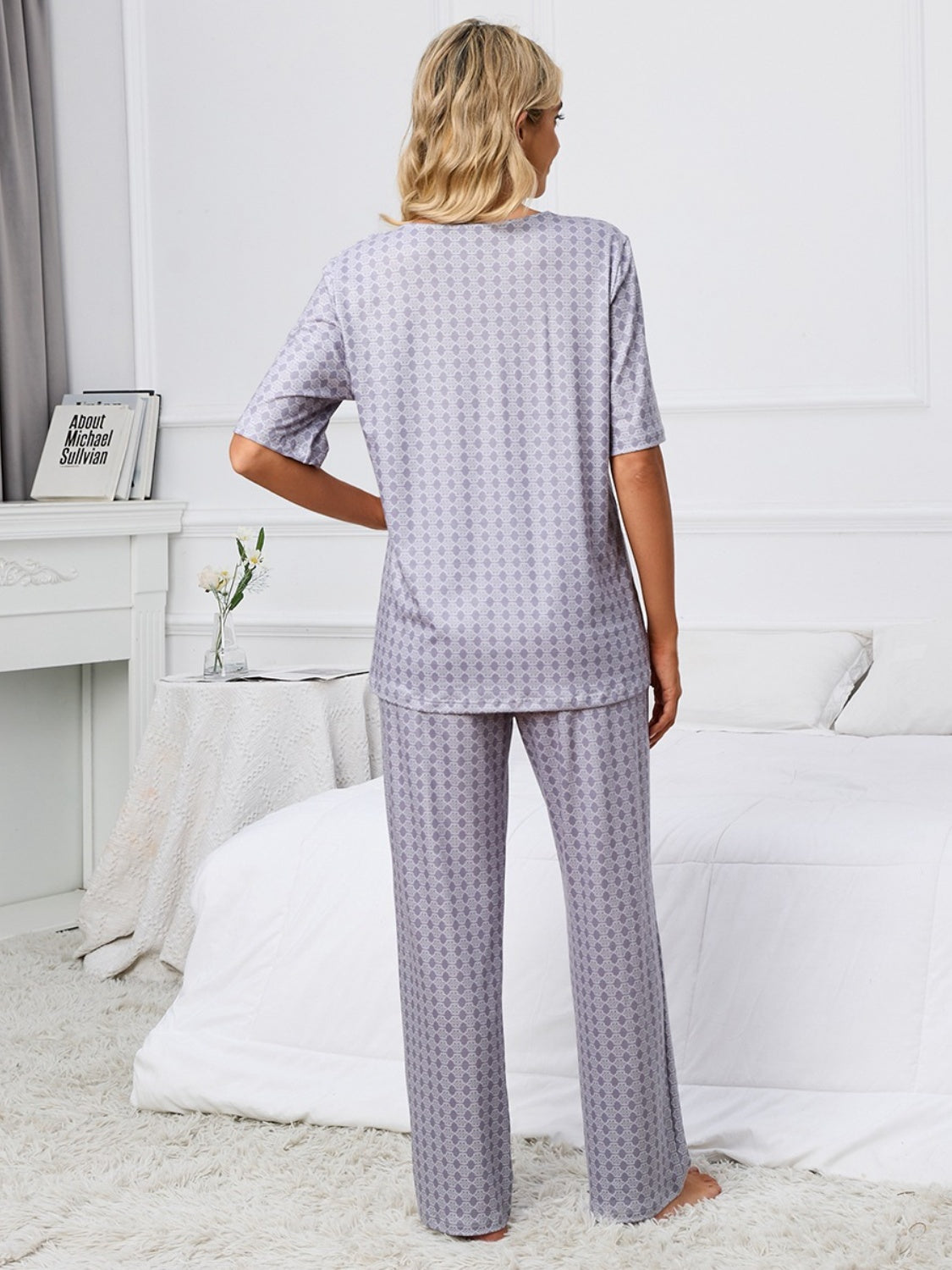 Calm Comfort Printed V-Neck Top and Pants Lounge Set