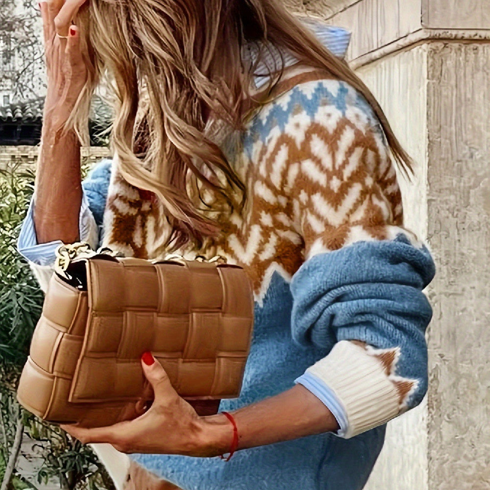 Peacock Blue Style Loose Round Neck Sweater