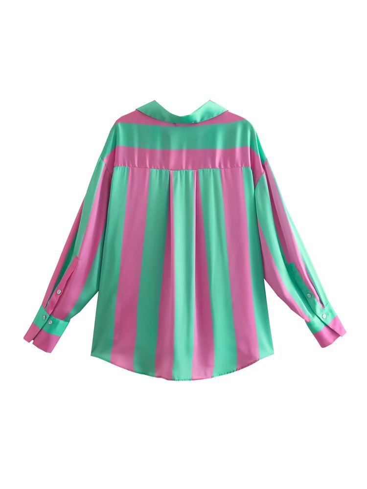 Striped Silk European Style Loose Printed Shirt