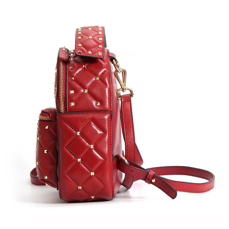 Small Top Grain Leather Rivet Sheepskin Designer Style Backpack