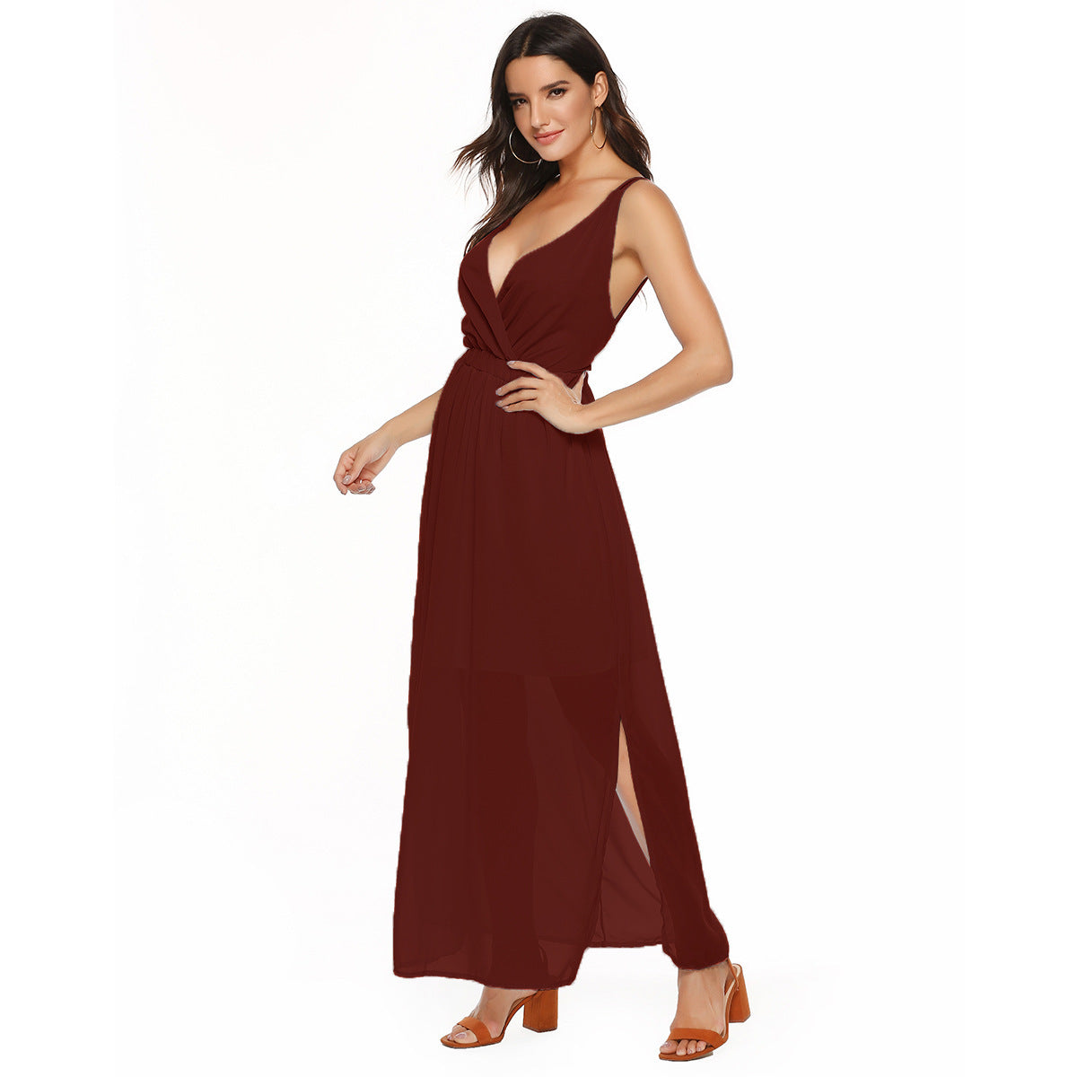 Chiffon Casual Strap Backless Swing Maxi Sling Dress