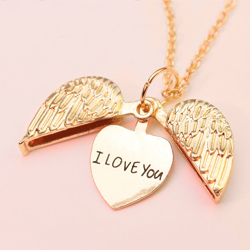 Open Your Heart Angel Wings Love Necklace in Silver or Gold.
