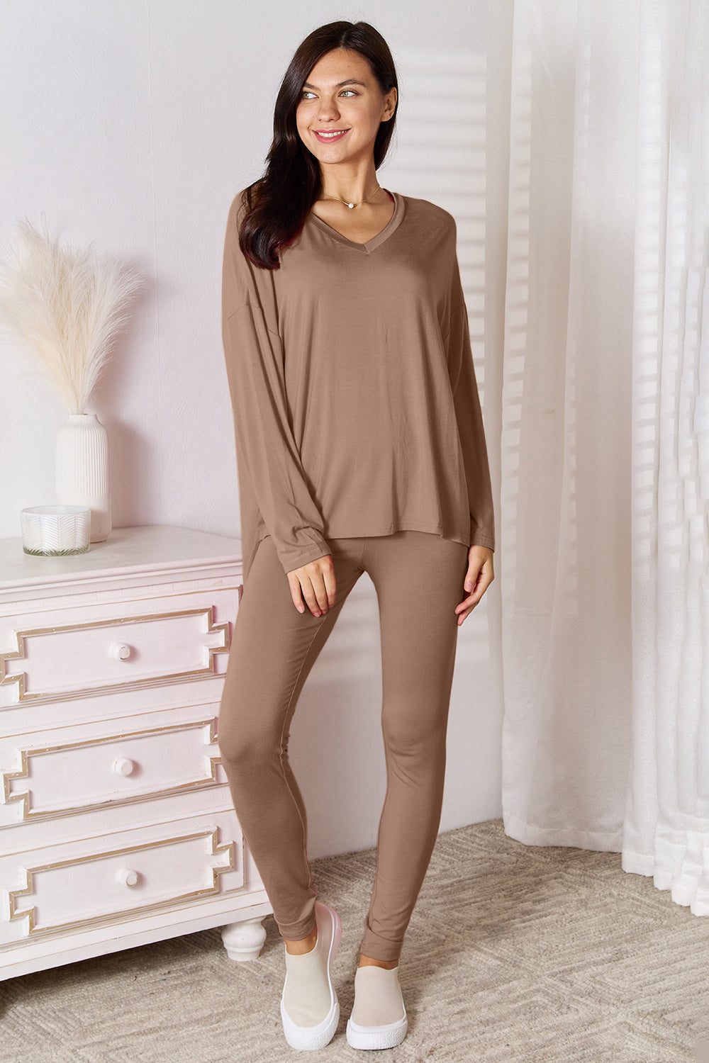 Relaxed Luxe V-Neck Soft Rayon Top and Pants Lounge Set
