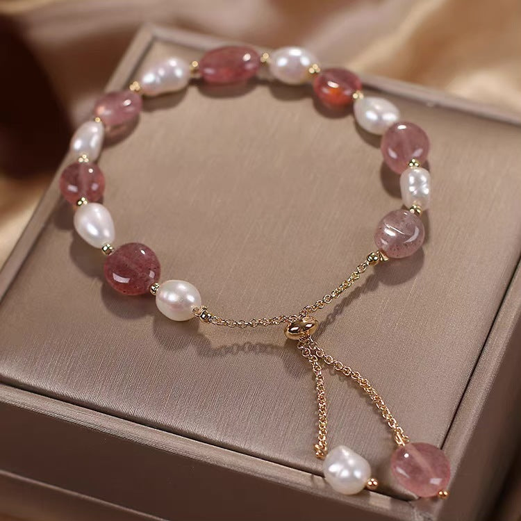 Boho Art Crystal Stone & Pearl Bracelet.