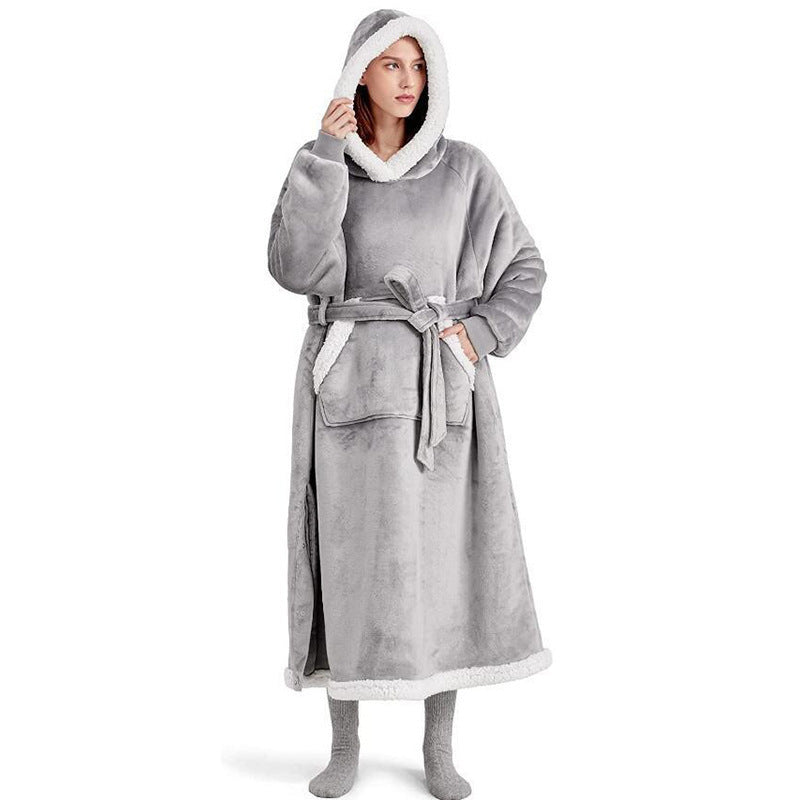 Winter Hoodie Fleece Robe With Button Design Oversized Pullover