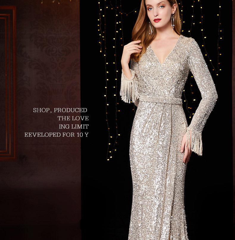 Silver White Long Evening Dress