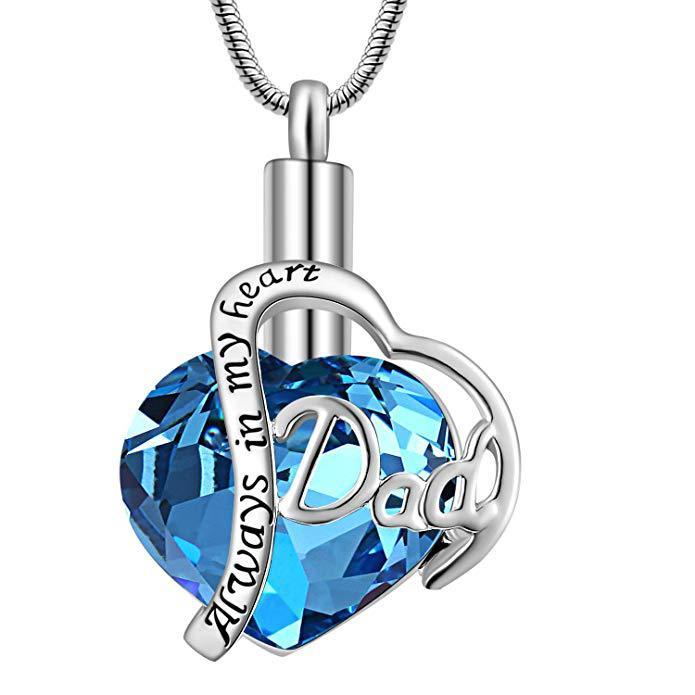 Always in My Heart Dad-Mom Crystal Love Necklace.