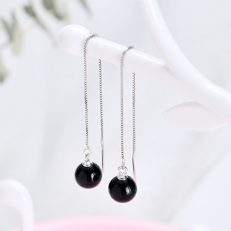 Cute Peach Blossom Gold Plated Round Dangle Threader Box Chain Earrings.