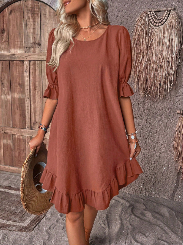 Stylish  Ruffle Short-Sleeved Dress