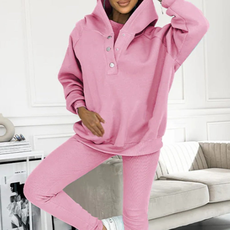 Sporty 3-Piece Suit w/ Loose Hooded Pockets Sweatshirt, Tank Top & Slim Trousers