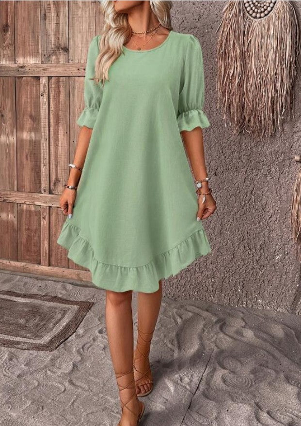Stylish  Ruffle Short-Sleeved Dress