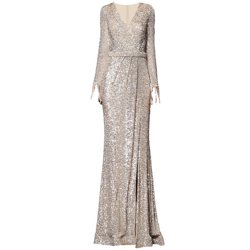 Silver White Long Evening Dress