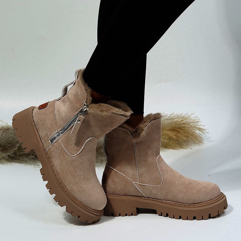 Luxe Suede Thick Warm Fur Ankle Snow Boots