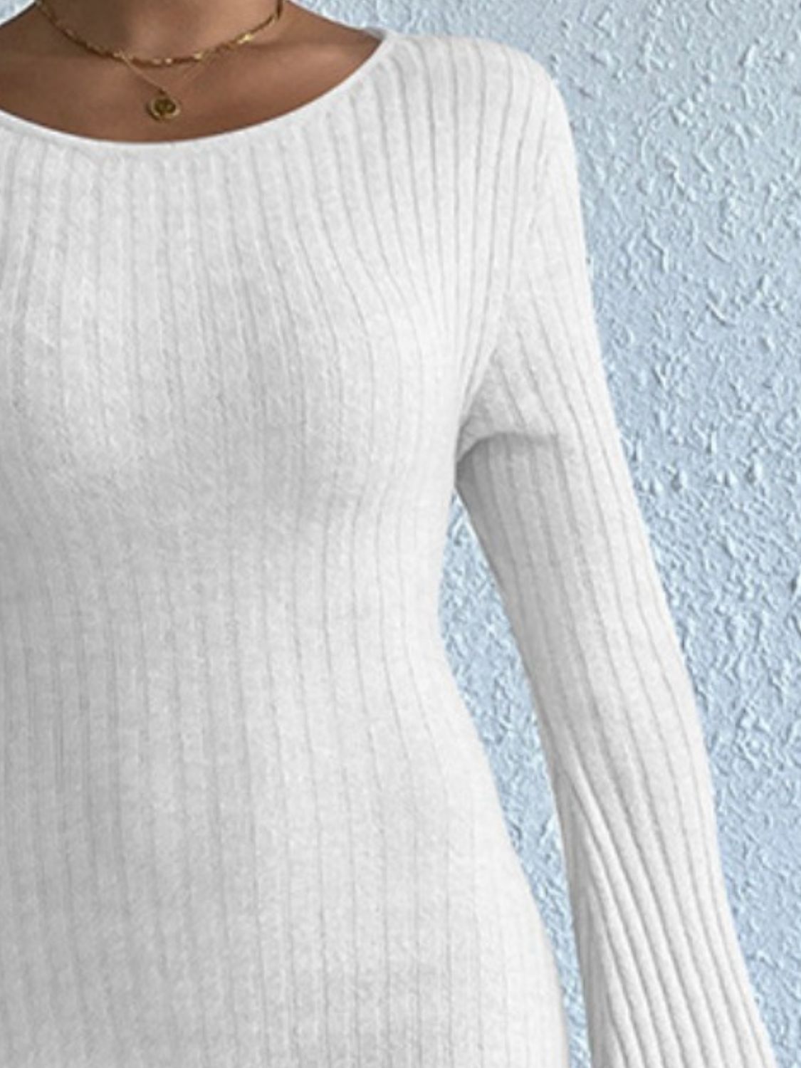 Fancy Backless Round Neck  Sweater Dress with Long Sleeve
