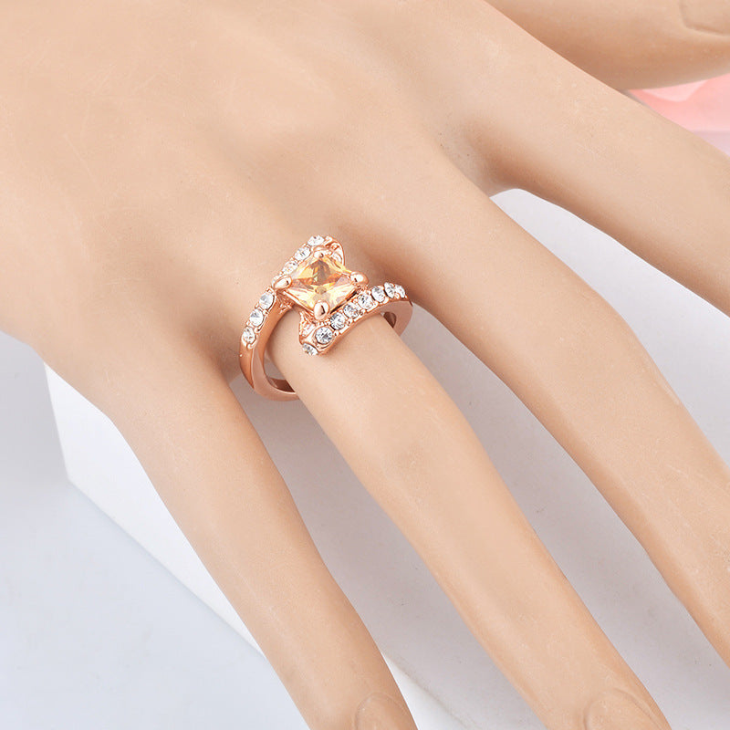 Rose Gold Plated Amber Square Cut Crystal Ring.
