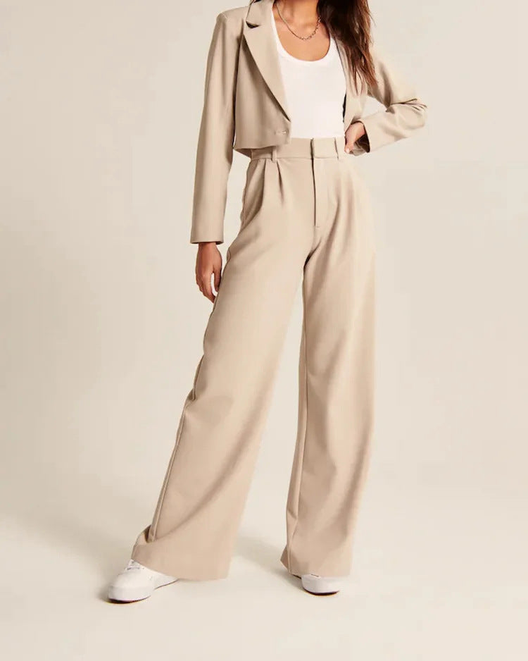 High Waist Straight Trousers With Pockets Wide Leg Pants