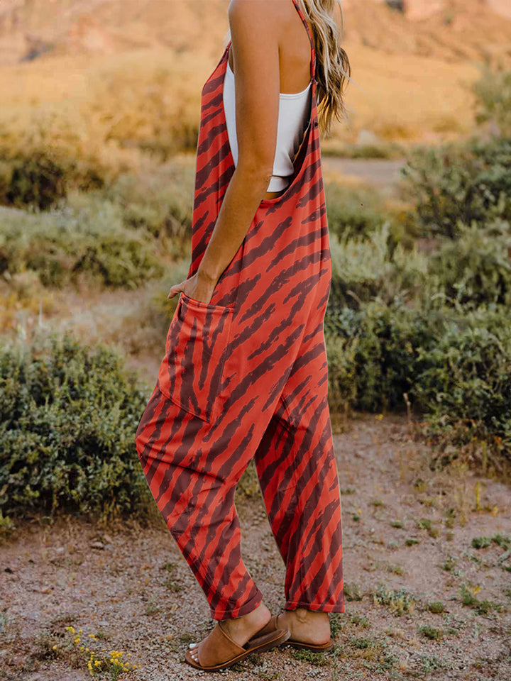 Animal Print Full Size Printed V-Neck Sleeveless Jumpsuit