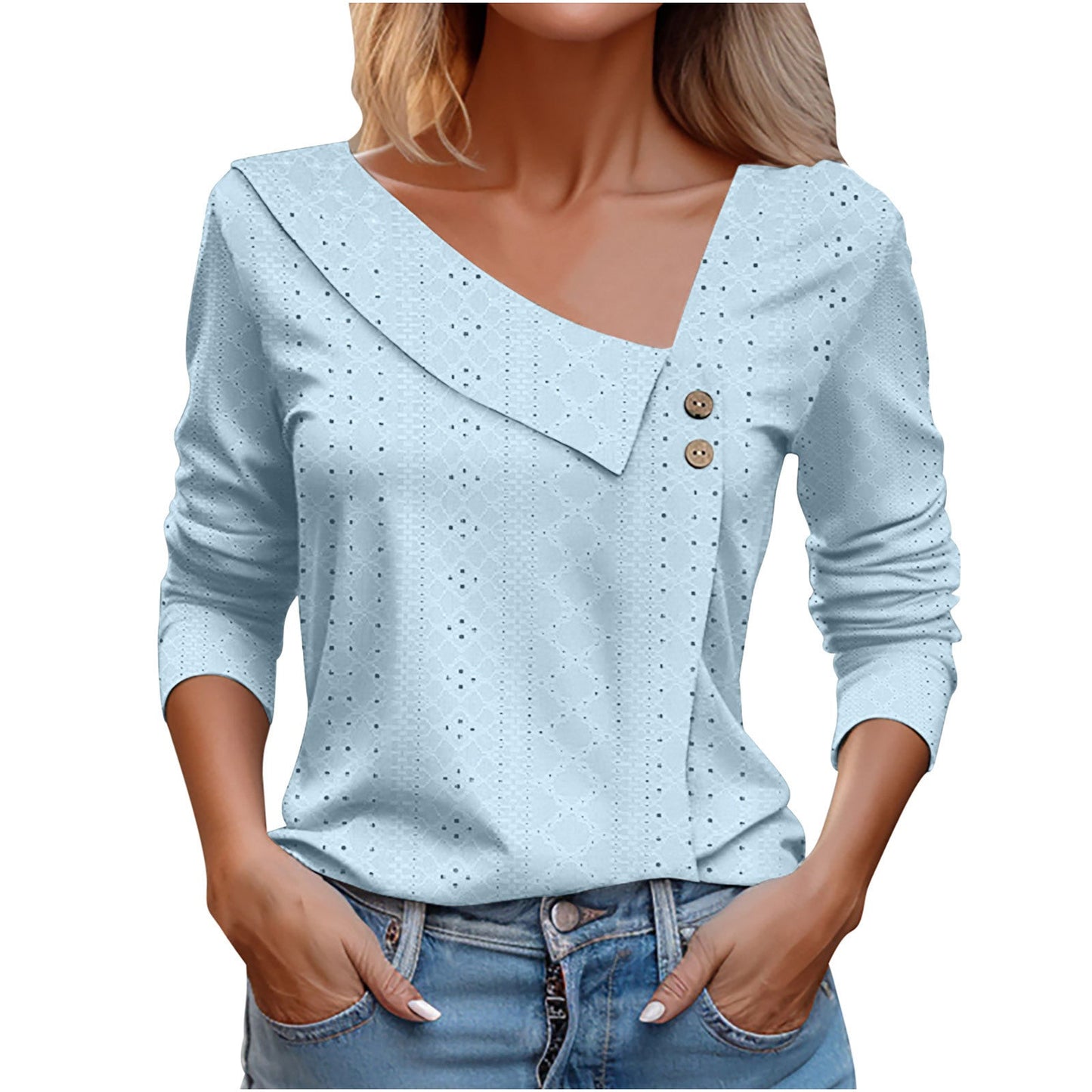 Summer New V-neck Button Long-Sleeved  Top
