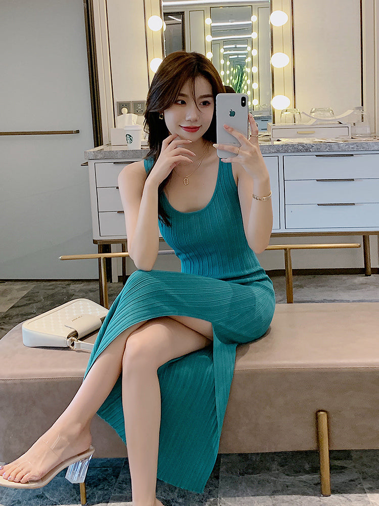 Ice Silk Knit Slim Dress