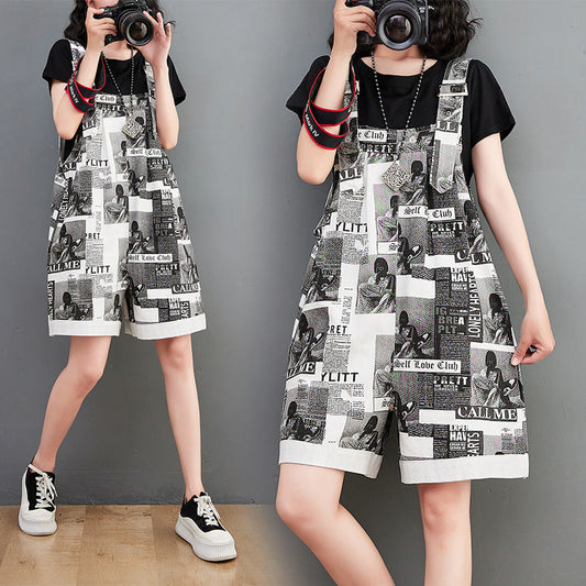 Metro Mode Print Bib Overalls Shorts