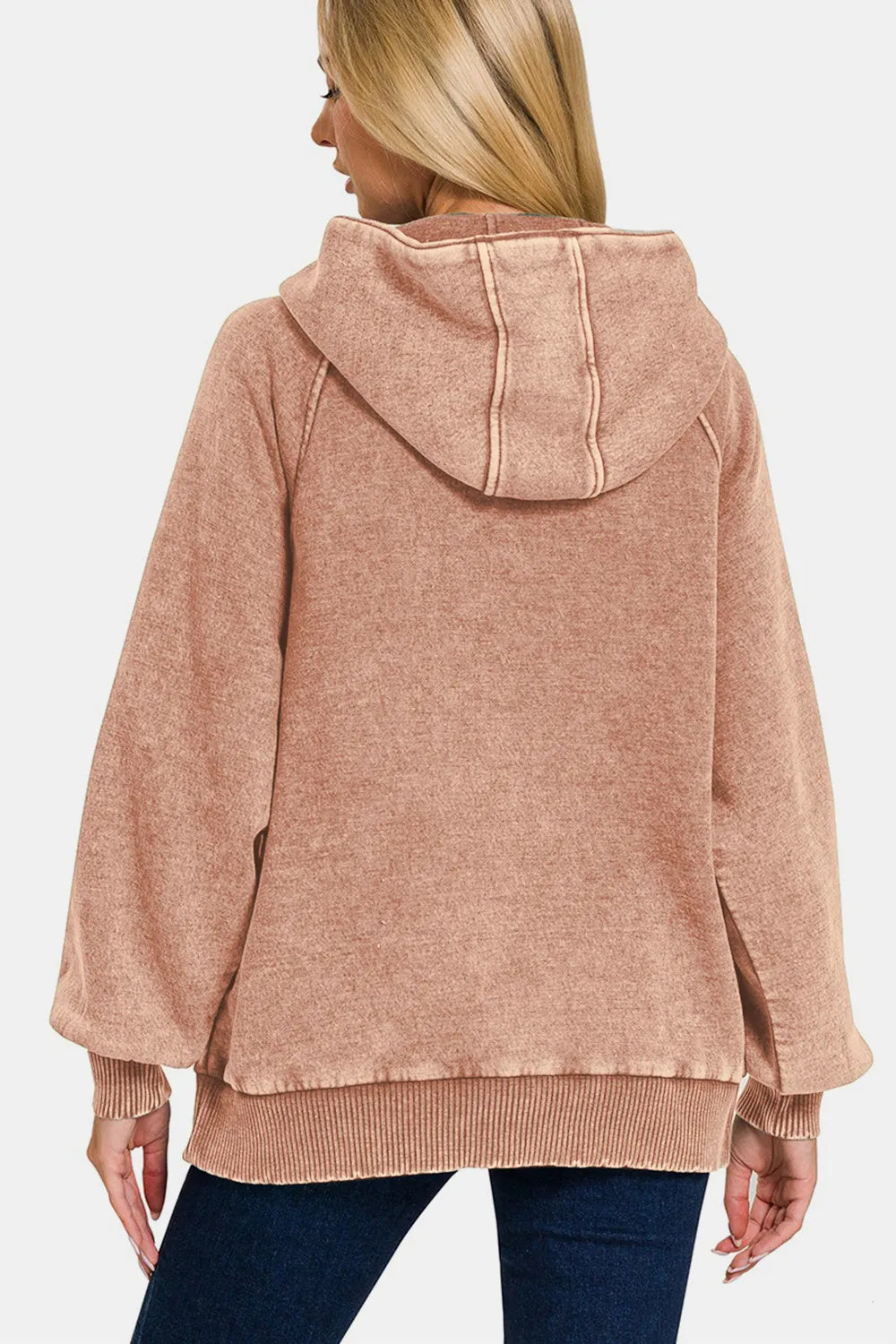 Mocha Carmel Acid Wash Fleece Kangaroo Hoodie