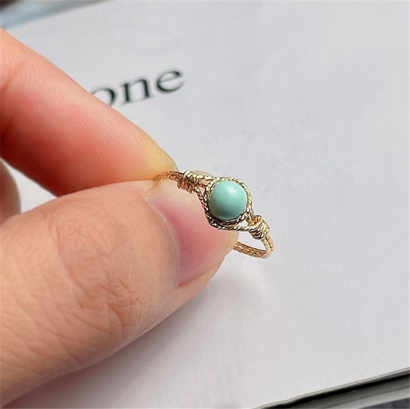 Fashion Natural Boho Turquoise Rope Handmade Ring