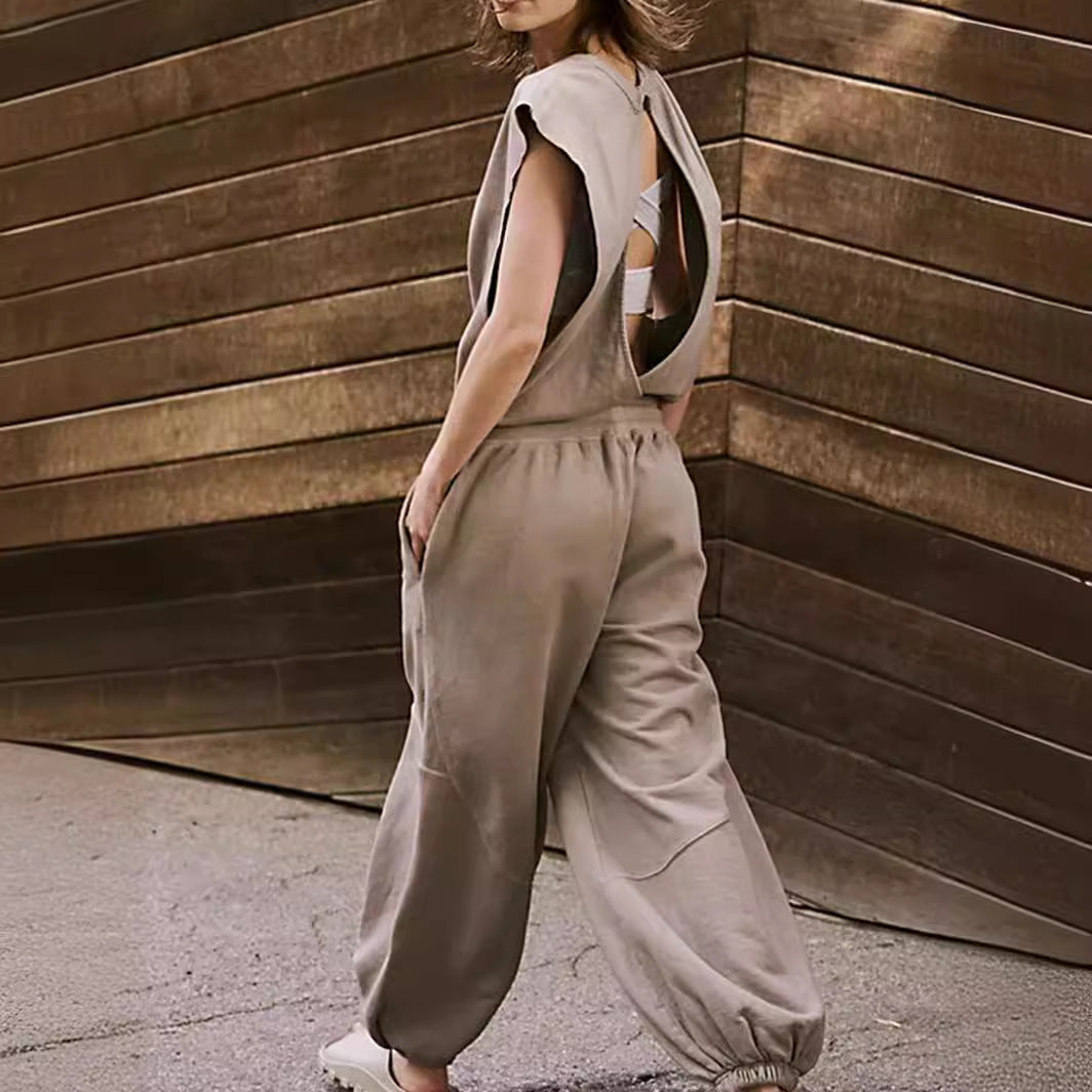 Summer Loose Sleeveless Long Jumpsuit w/  Backless Design & Elastic Waist