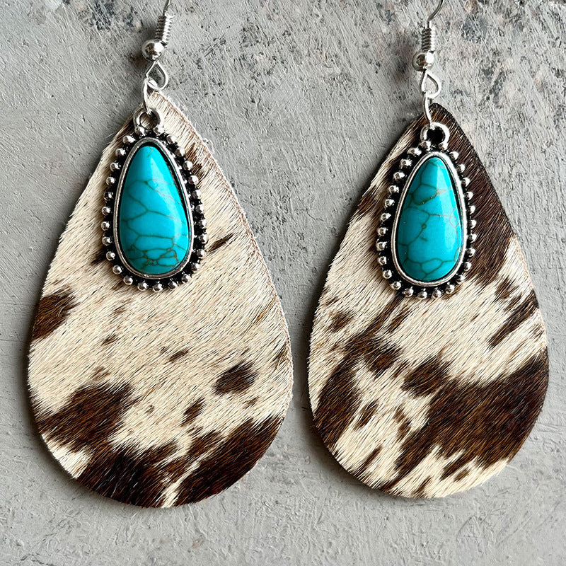 Animal Print  Leather Drop-Shaped Earrings