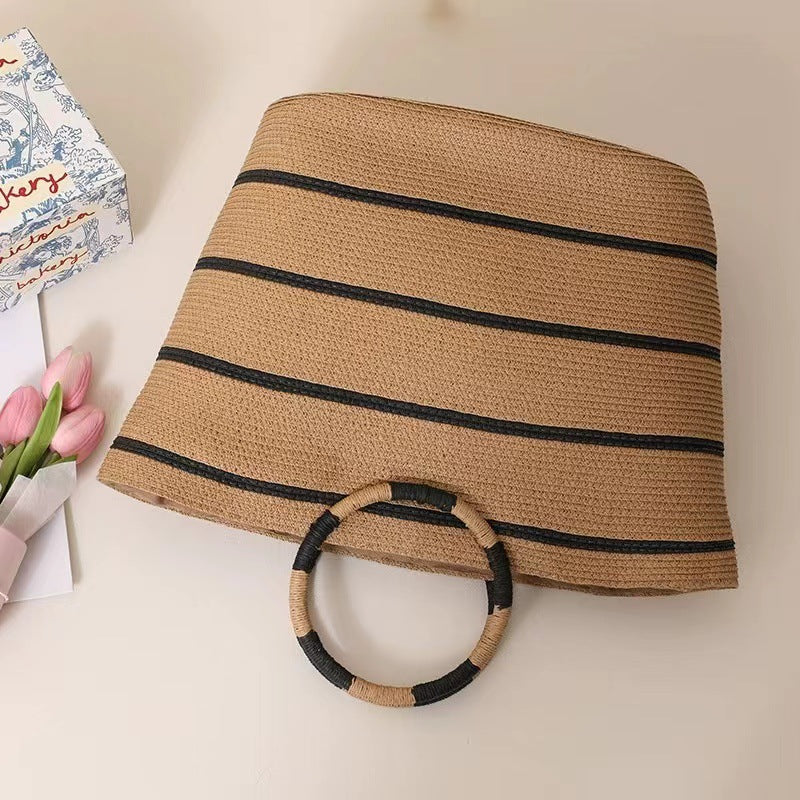 Large Capacity Round Handle Woven Summer Beach Bag