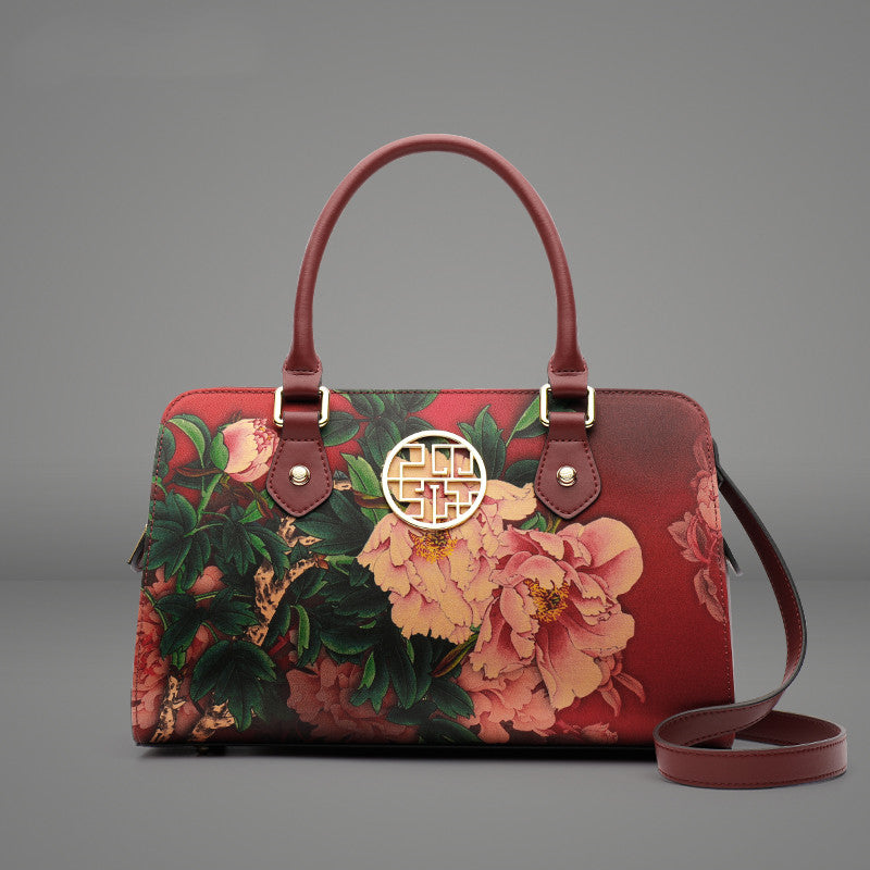 Genuine Silk Messenger Style Handbag with Leather Shoulder Strap.