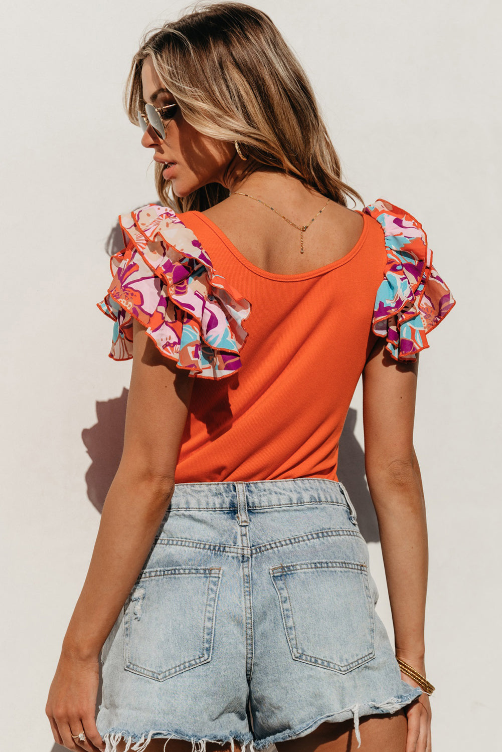 Feminine Frills Scoop Neck Flounce Sleeve Top
