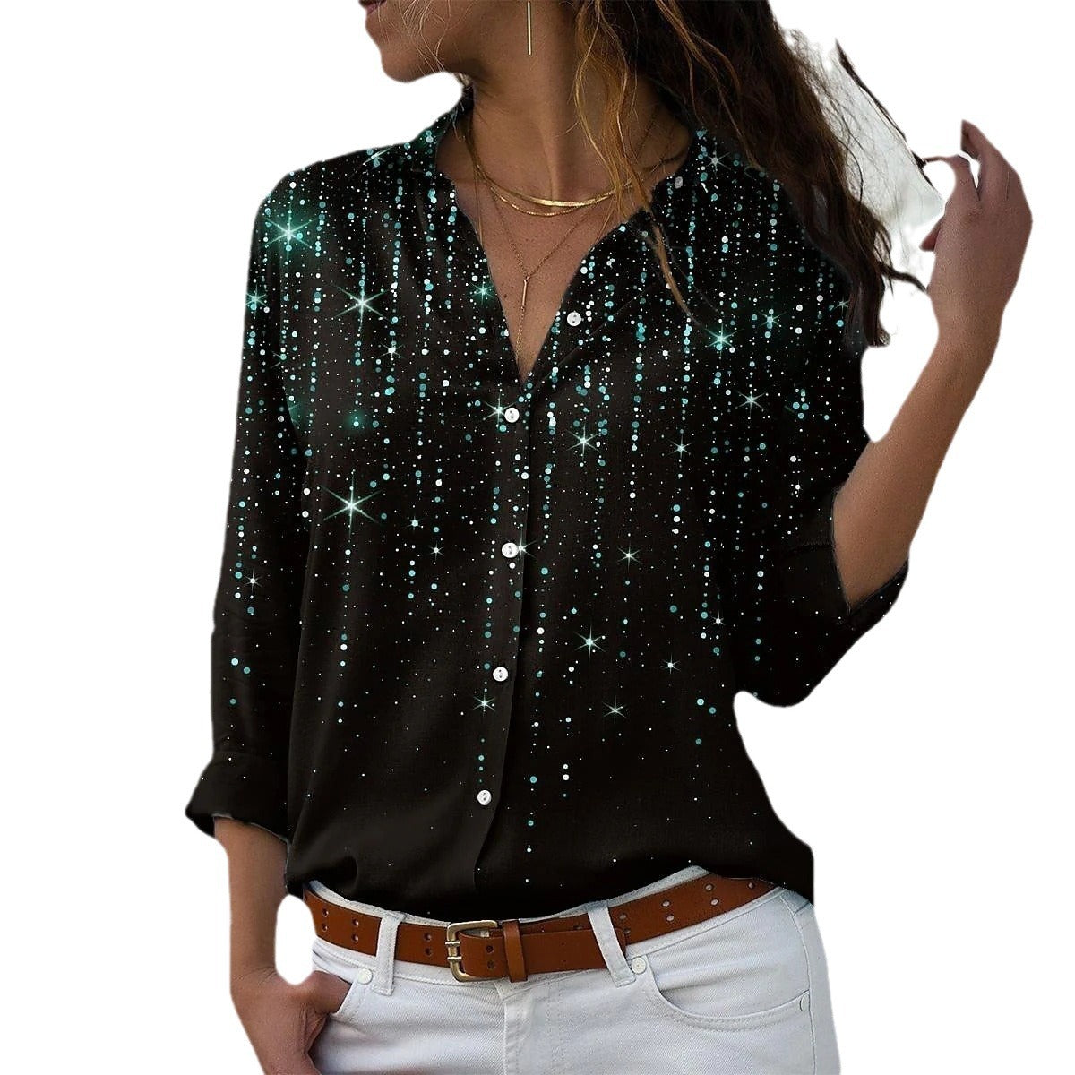 Stardust 3D Printing Loose Fit Button Up Shirt