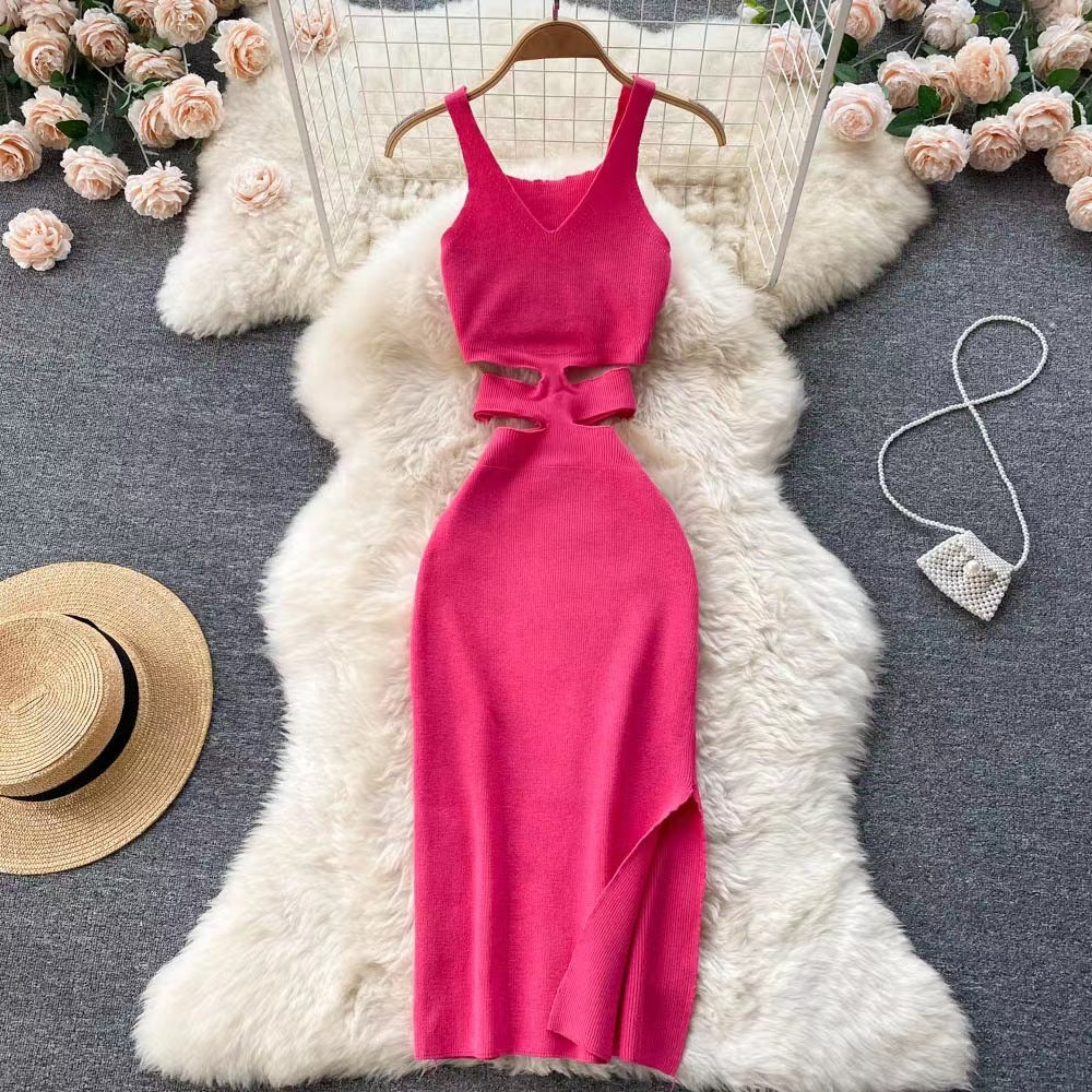 Slim Fit Sling Hip Knitwear Dress