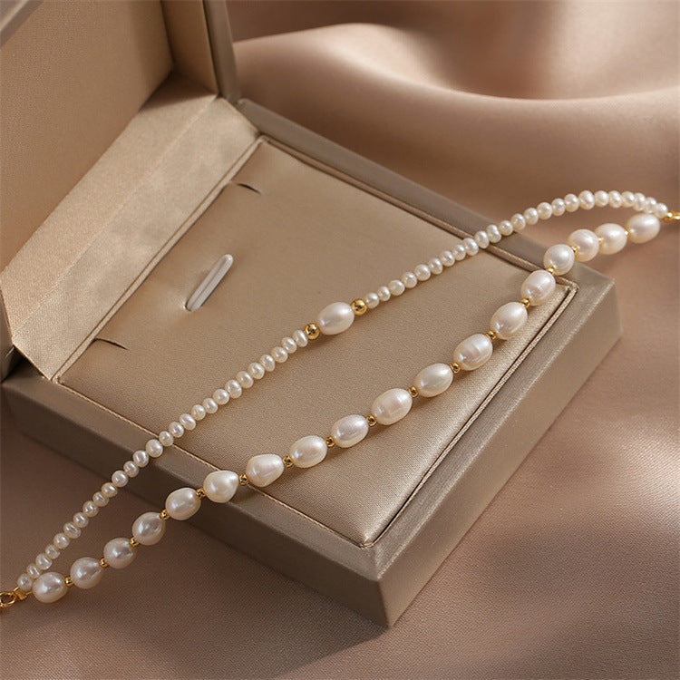 Elegant Baroque Natural Genuine Freshwater Pearl Double Layer Bracelet.