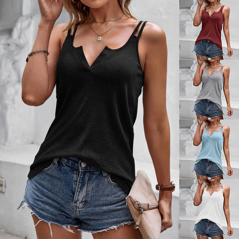 Casual  V-neck Camisole Tank Tops with Spaghetti Strap