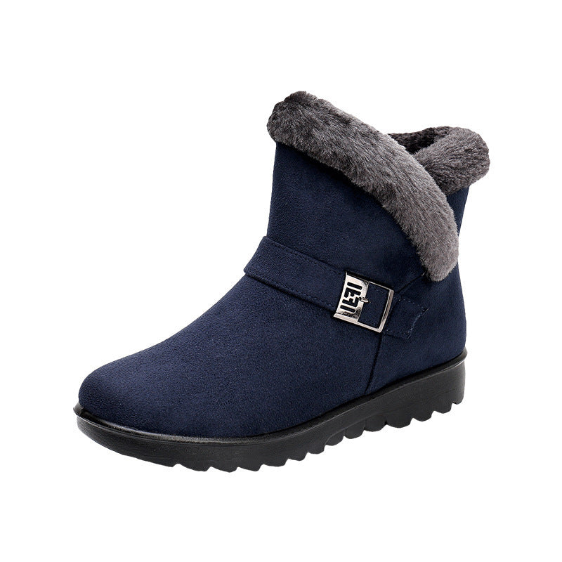 Buckle Strap Plush Martin Snow Boots with Zipper
