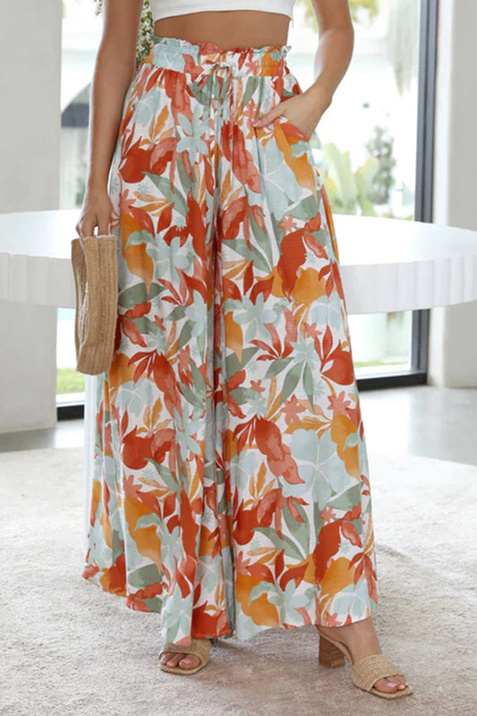 Floral Ease Tied Wide Leg Printed Pants