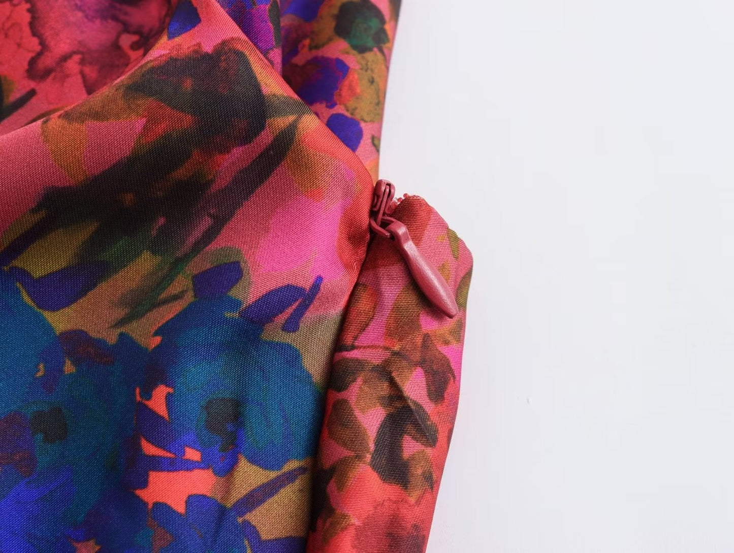 Flower Printed Silk Satin Sleeveless Dress