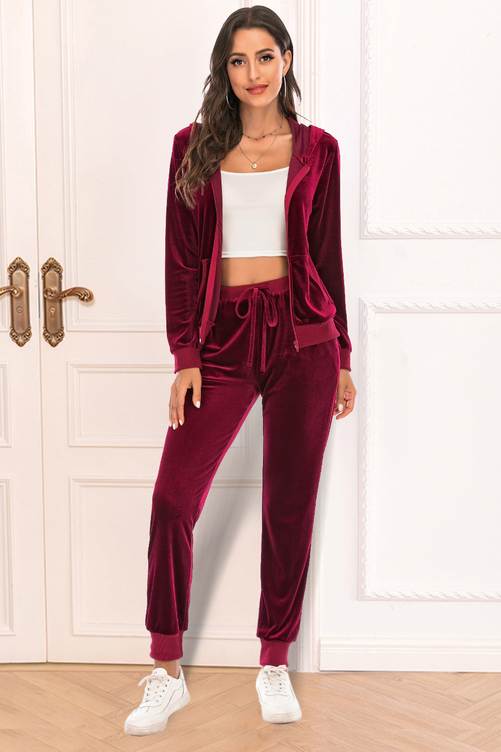 Luxe Velvet Zip-Up Hooded Jacket and Pants Set