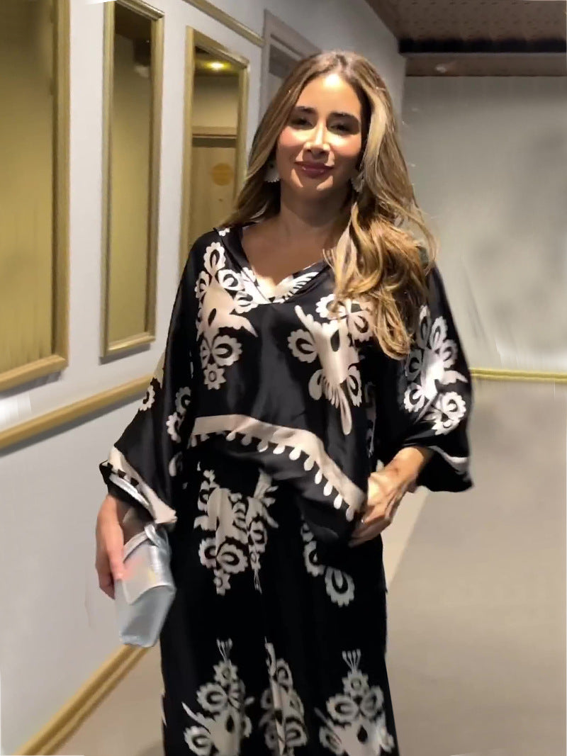 Irregular Pattern Print Long Sleeve Top And Trousers