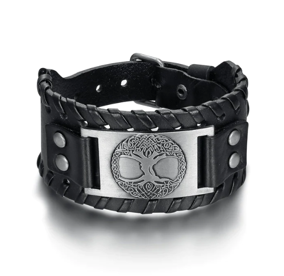 Tree of Life Leather Buckle Arm Viking Punk Bracelet Cuff.